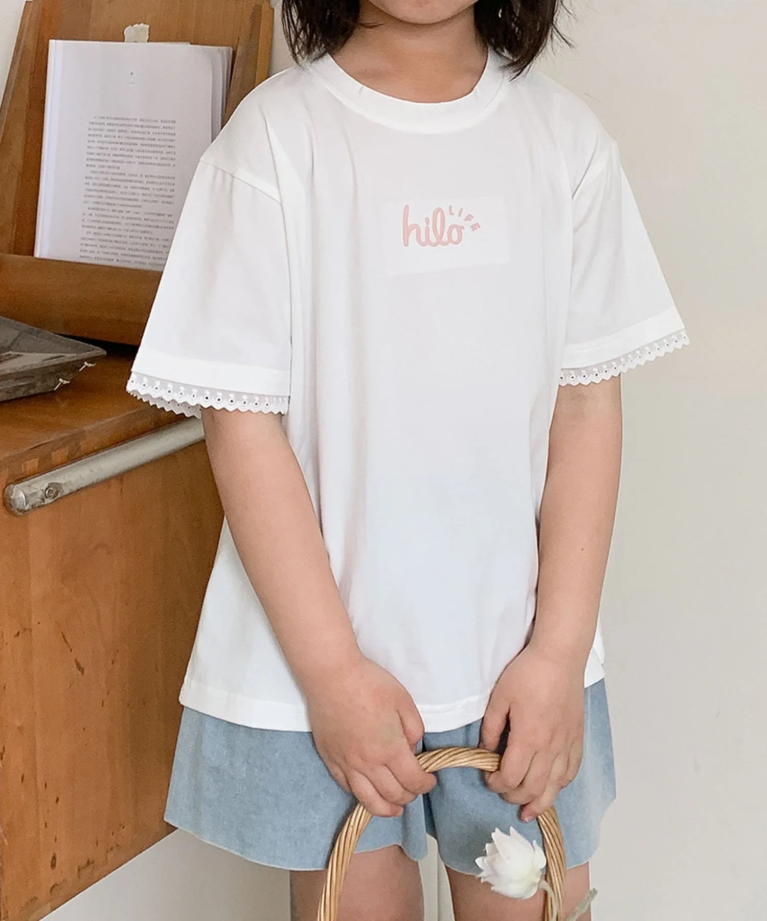 Детская футболка с кружевными рукавами [aimoha-KIDS-] Aimoha Kids, white — фото 2
