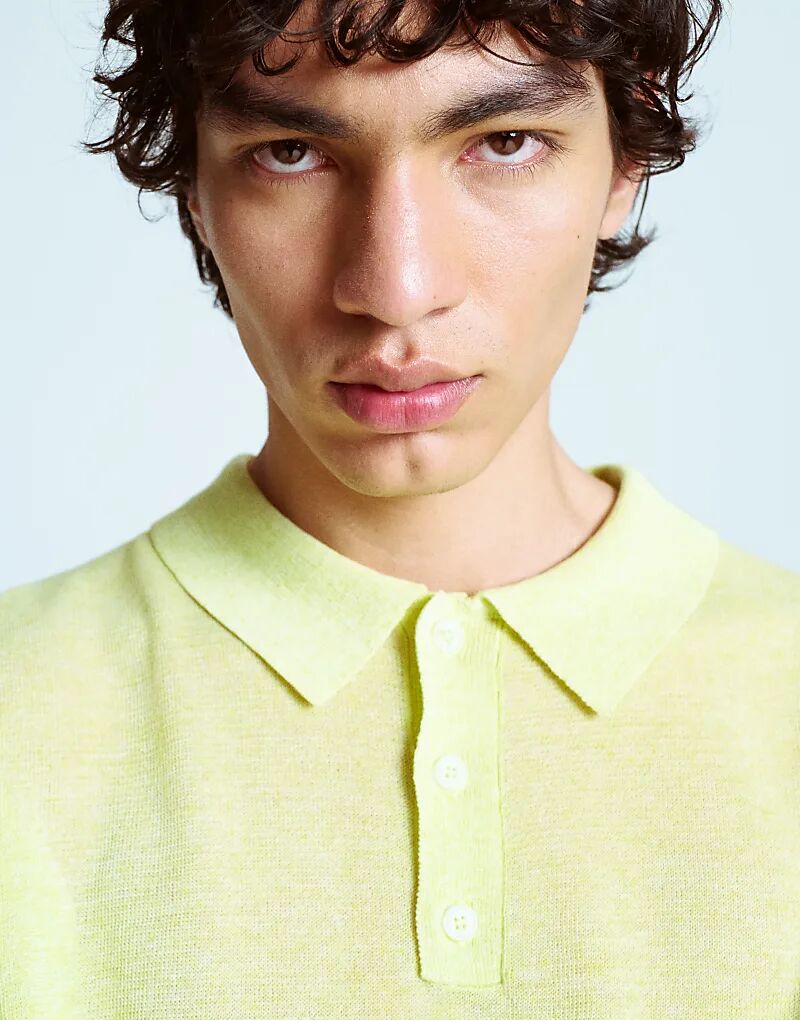 

Трикотажное поло Topman из смеси льна цвета лайм