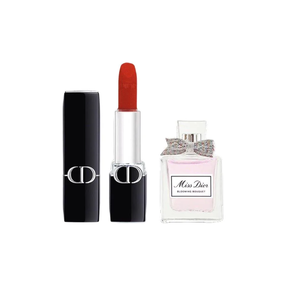 DIOR Пробник помады и парфюма Velvet Satin 1.5г+5мл подарочный набор, #999 Satin+Floral Perfume 5ml-Gift Not Included