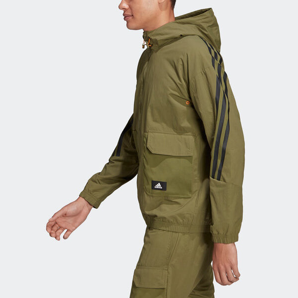 Куртка Men's adidas Fi Wv Bst Fz Sports Stylish Stripe Hooded Jacket Military Green, мультиколор — фото 4