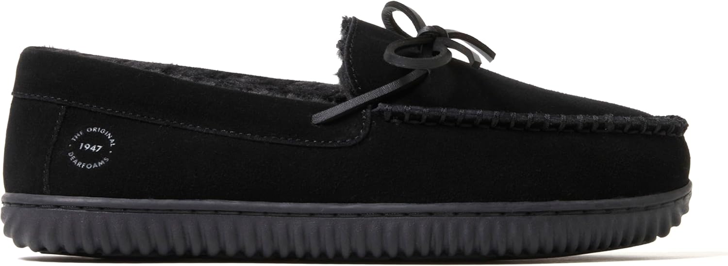 Мужские мокасины Dearfoams Hudson из натуральной замши с мемори-пенной стелькой и шнурками, черный — фото 3