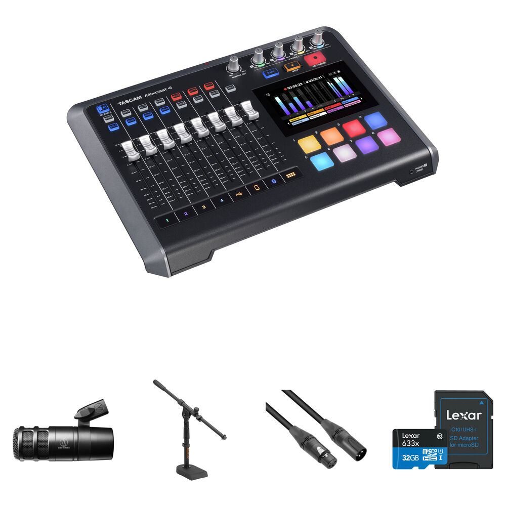 

Комплект TASCAM Mixcast Podcast с микшером-рекордером, микрофоном, стойкой с журавлем и кабелем