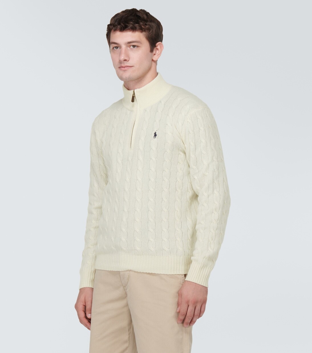 Свитер из шерсти и кашемира косой вязки Polo Ralph Lauren, белый — фото 3