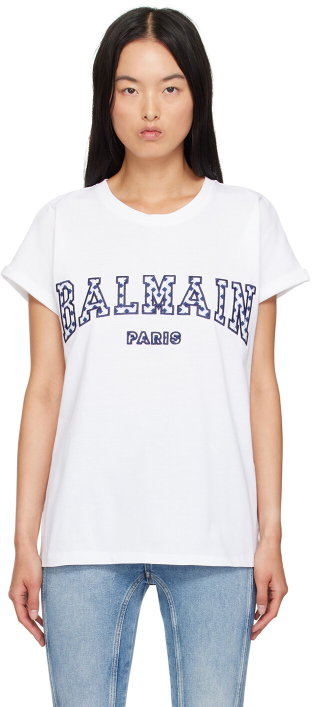 

Футболка с надписью Gingham Paris Balmain