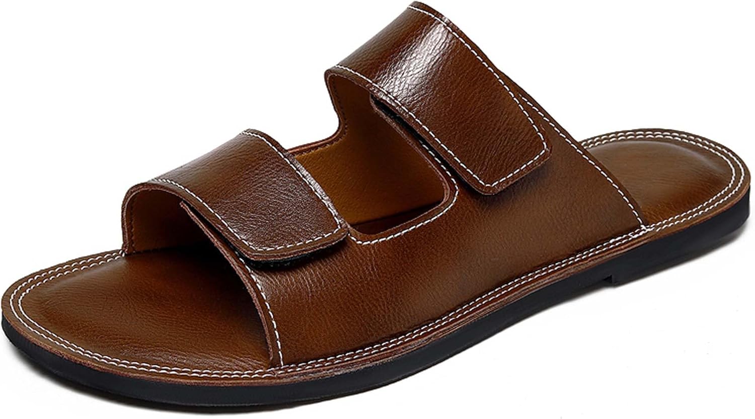 

Мужские кожаные удобные шлепанцы, легкие с открытым носком, мягкие летние шлепанцы для дома, улицы и пляжа Generic, коричневый
