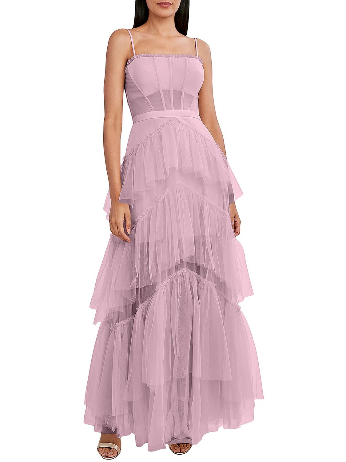 

Женское многоярусное вечернее платье с иллюзией BCBGMAXAZRIA, цвет Pink Rose
