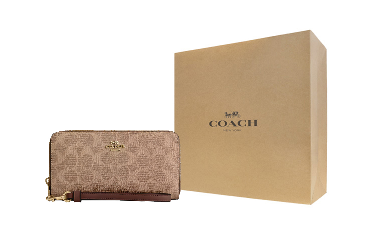 

COACH Кошелек из покрытого холста маленький women's tan & brown, Желтый, COACH Кошелек из покрытого холста маленький women's tan & brown