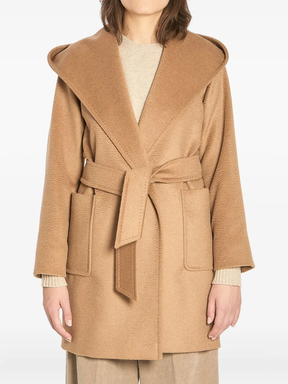 

Пальто с капюшоном и поясом MAX MARA, коричневый