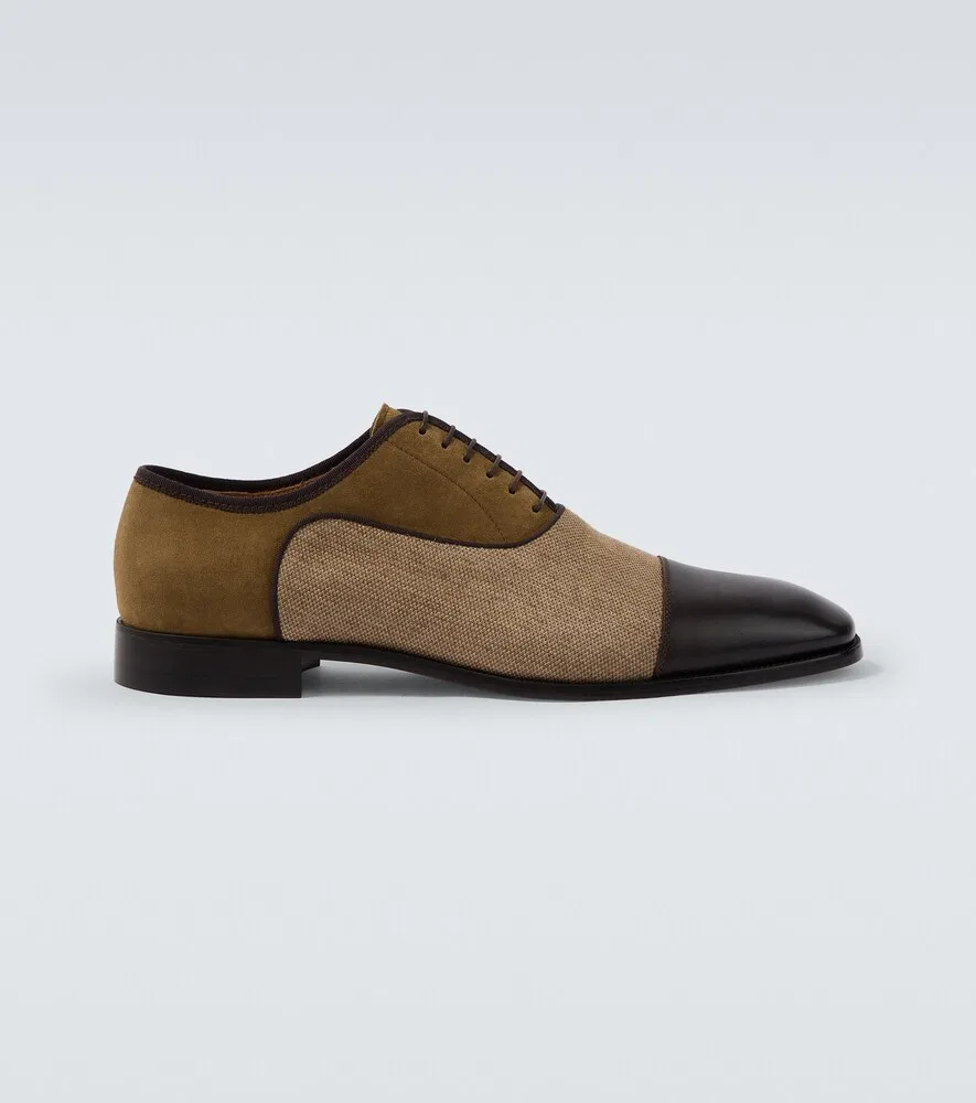 Оксфордские туфли из бархата, саржи и кожи Greggory Christian Louboutin, коричневый