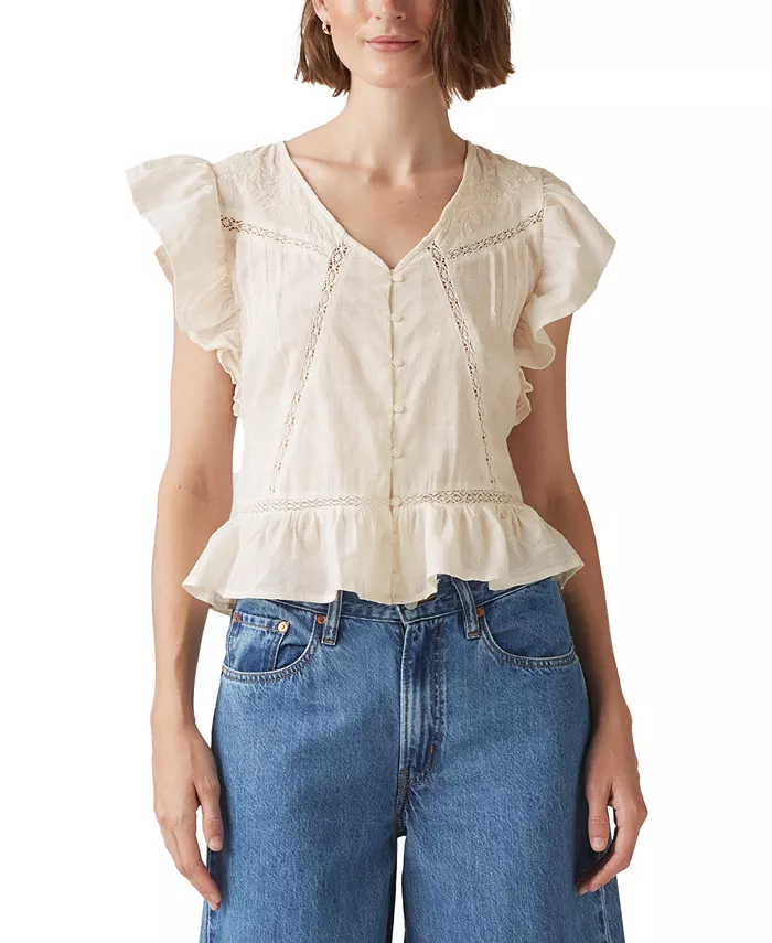 

Женская блузка Aniston из хлопка с рюшами и расклешенными рукавами Levi's, белый