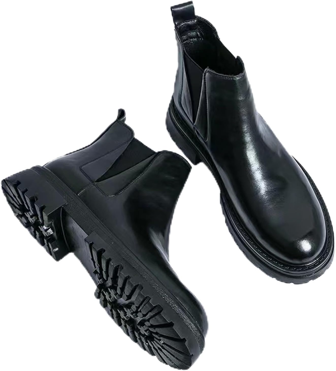 

Мужские кожаные челси с платформой и массивной подошвой, ретро стиль, повседневные высокие ботинки с круглым носком, эластичные, комфортные, нескользящие деловые ботинки на щиколотку Hdfdb, черный