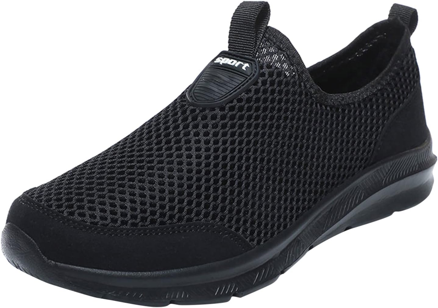 

Мужские кроссовки для ходьбы с сеткой, дышащие, с отверстиями, без шнурков, для бега, удобные, широкой полноты, легкие повседневные кеды Generic, черный