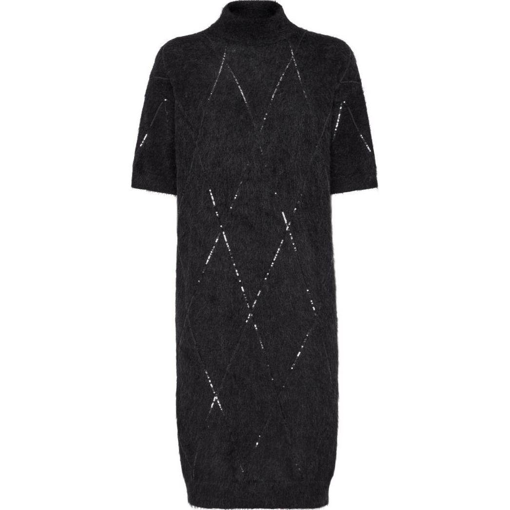 

Платье миди с воротником-водолазкой и пайетками Brunello Cucinelli, черный
