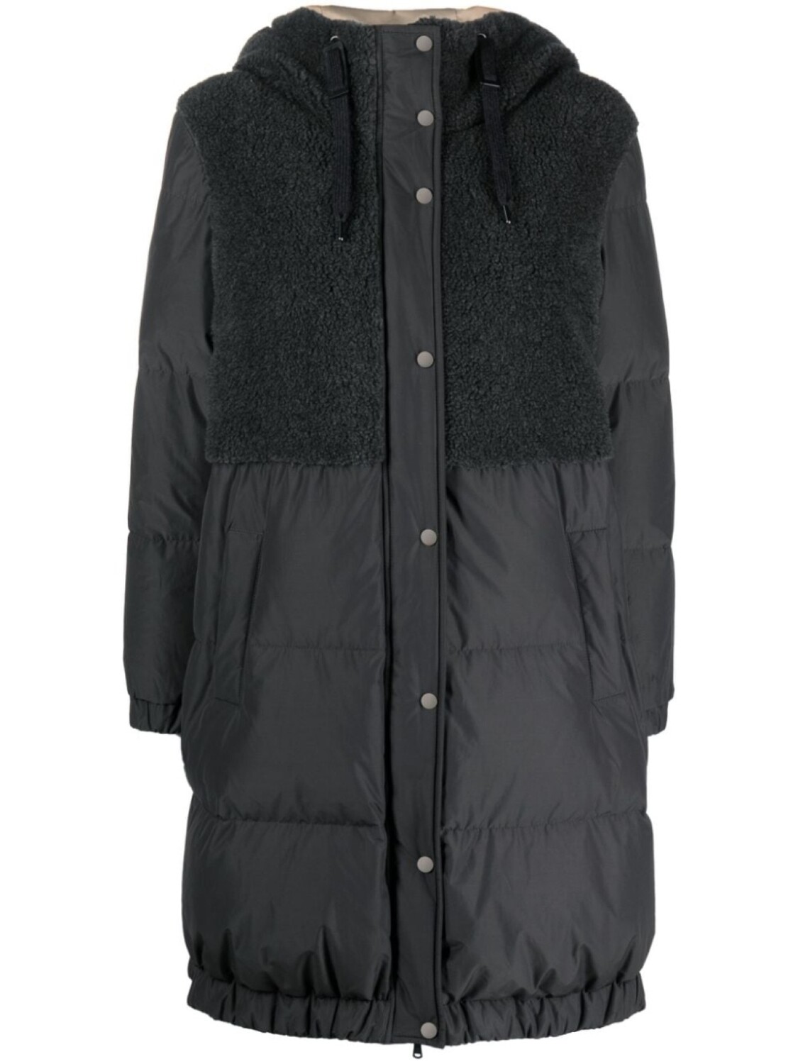 

Brunello Cucinelli пуховик оверсайз с искусственным мехом, серый