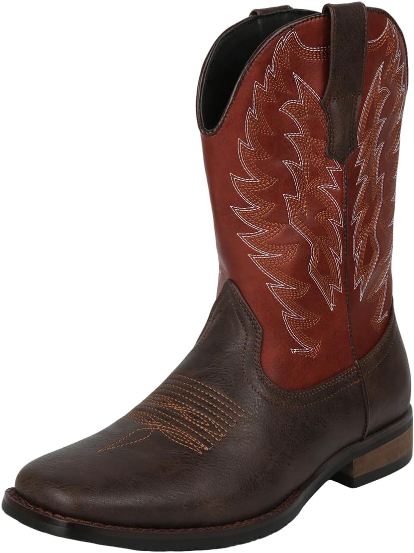 

Мужские ковбойские сапоги Santimon Western из прочной двухцветной кожи с квадратным носком, устойчивые к скольжению, для верховой езды, бордовый