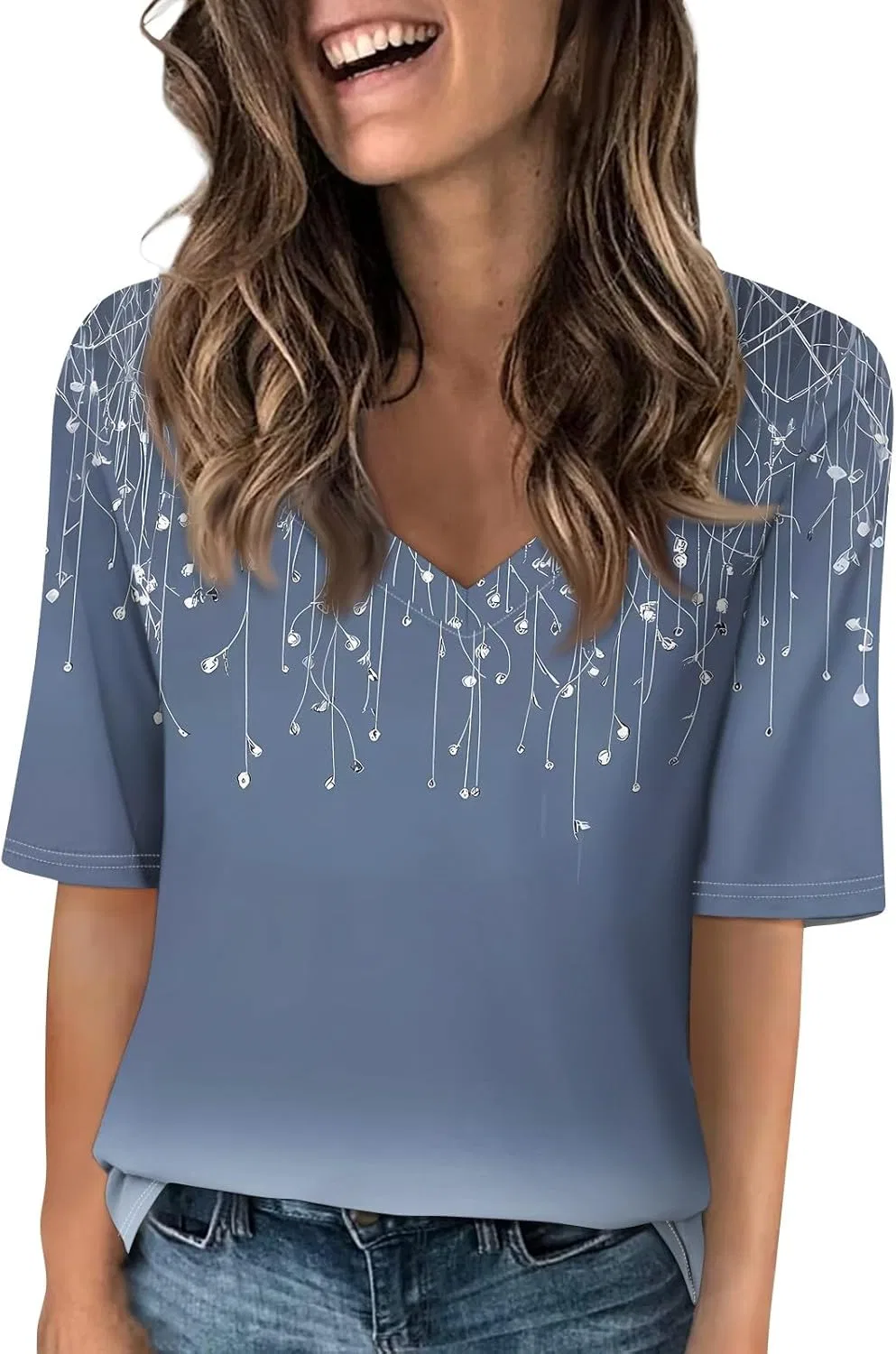 Женская футболка V-образным вырезом, короткий рукав, 21-royal blue