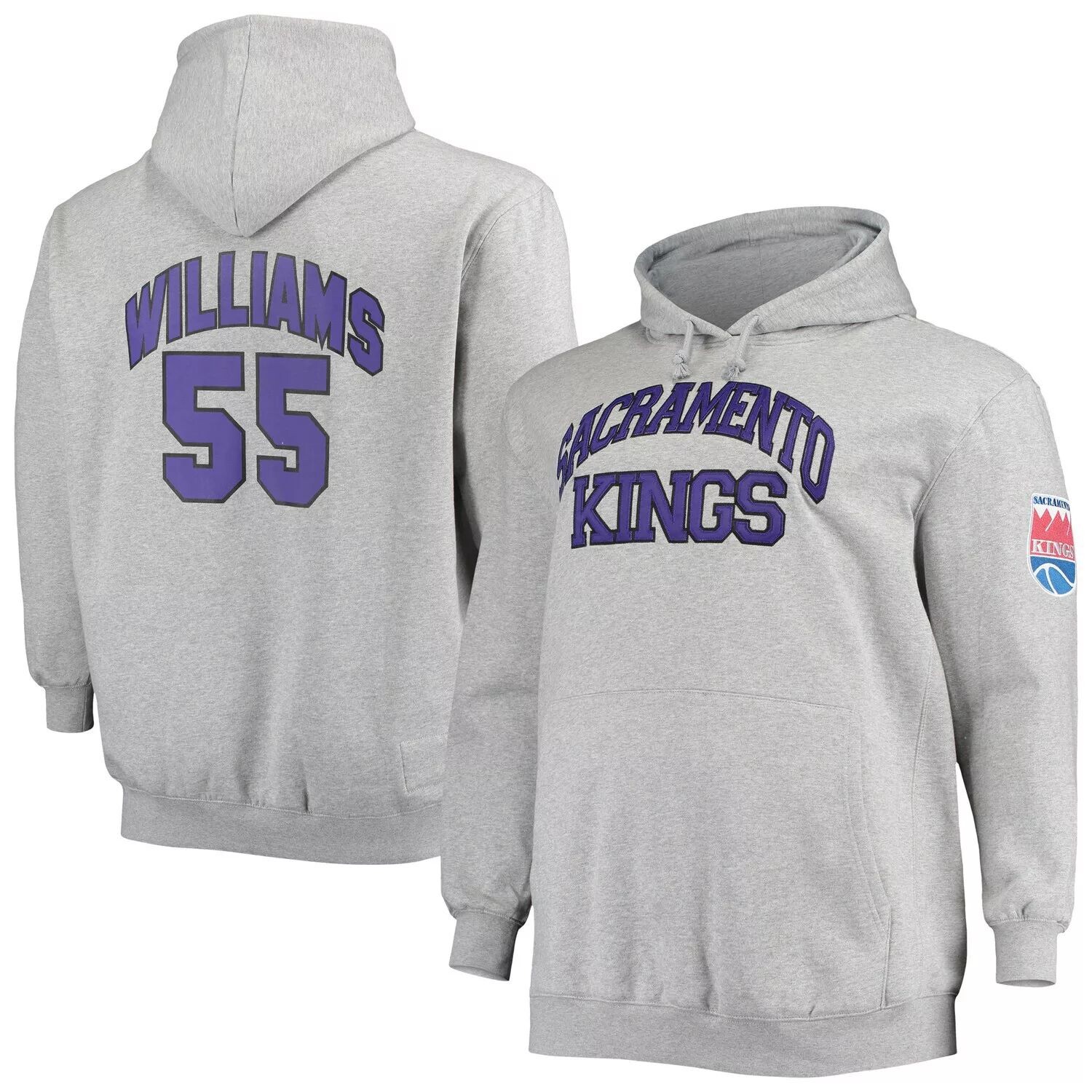 

Мужской пуловер с капюшоном Mitchell & Ness Jason Williams Heathered Grey Sacramento Kings Big & Tall Name & Number