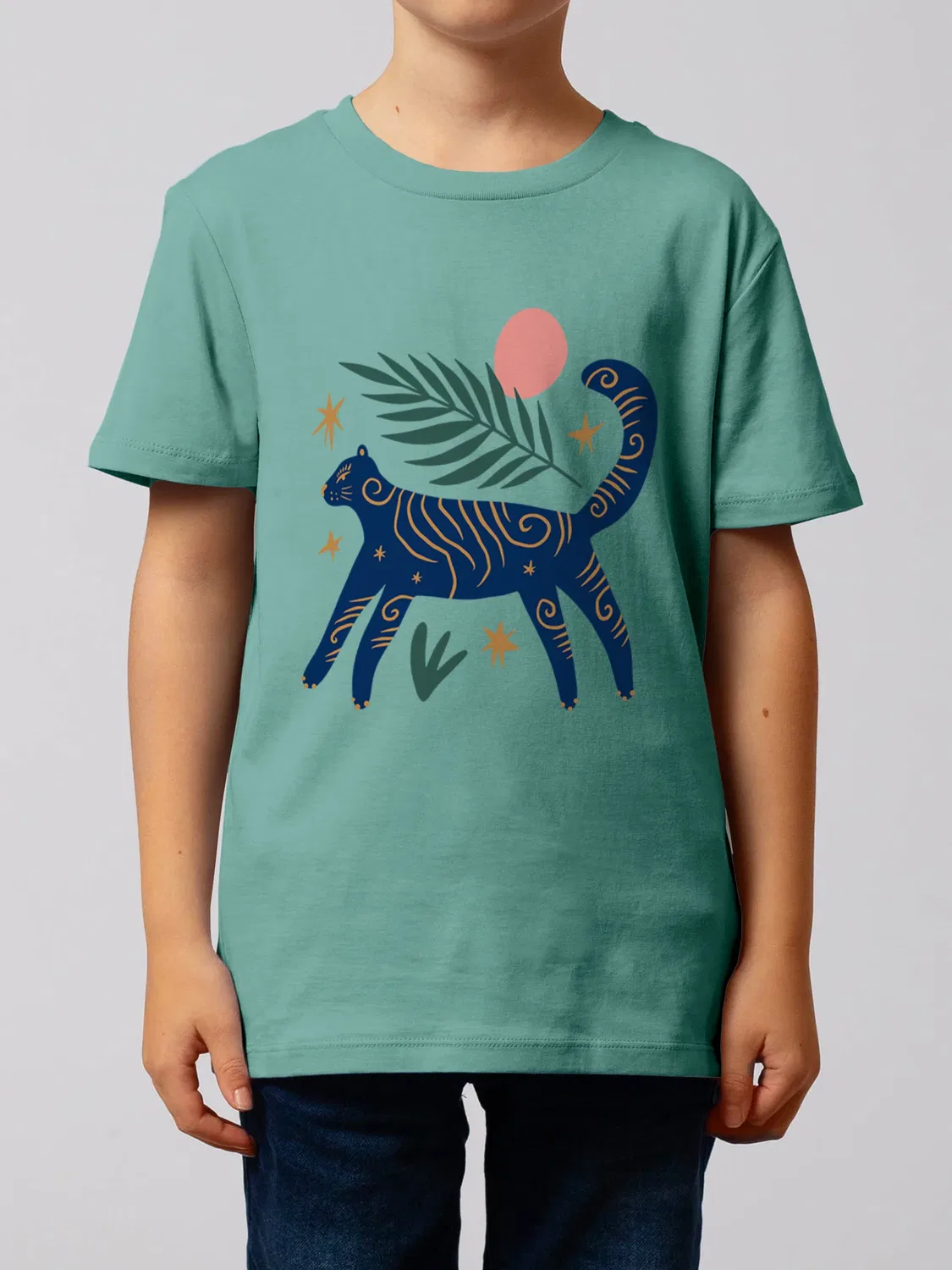 Футболка с принтом, Wat? Apparel, teal monstera