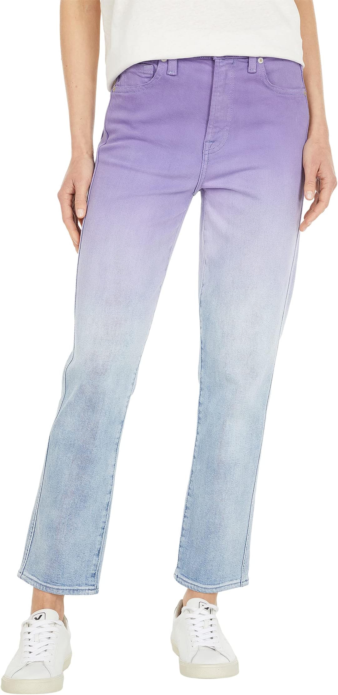 

Джинсы 7 For All Mankind High-Waist Cropped Straight in Ombre Light Haven, цвет Ombre Light Haven