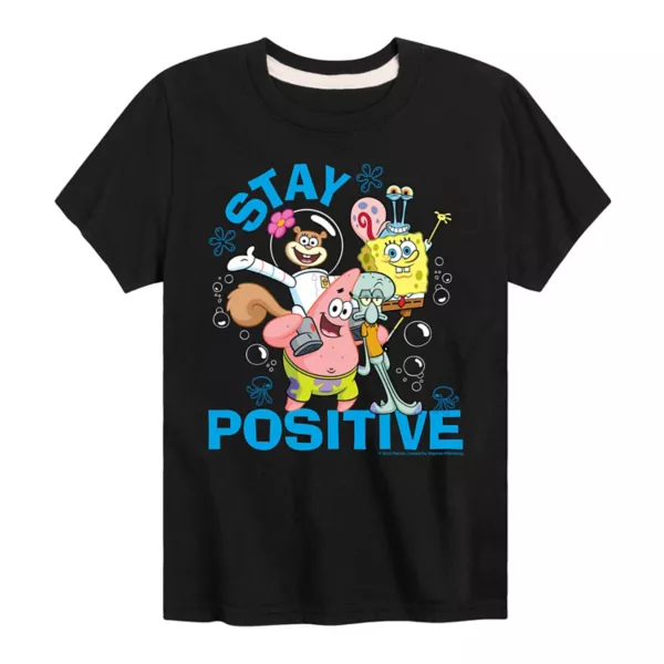 

Мальчики 8-20 футболка с принтом SpongeBob "Оставайся на позитиве" Nickelodeon, черный