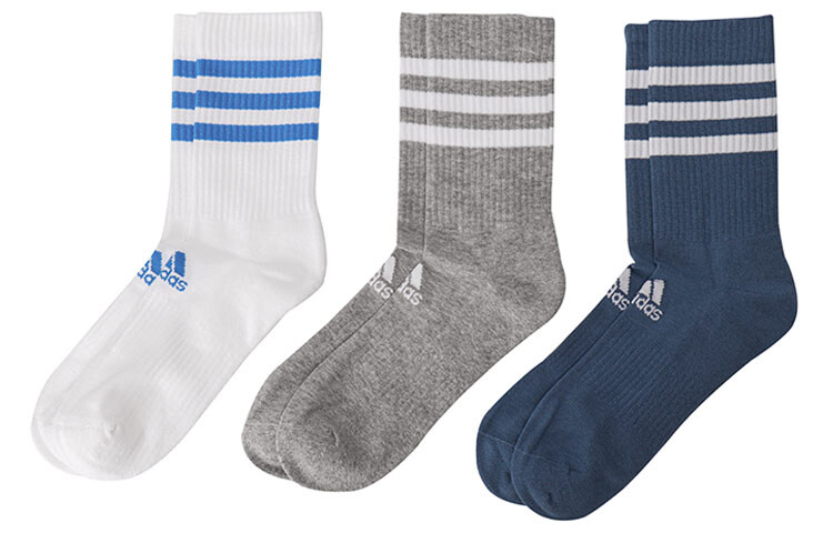 Носки унисекс adidas до середины икры, 3 двойные упаковки (белый/серый/синий)