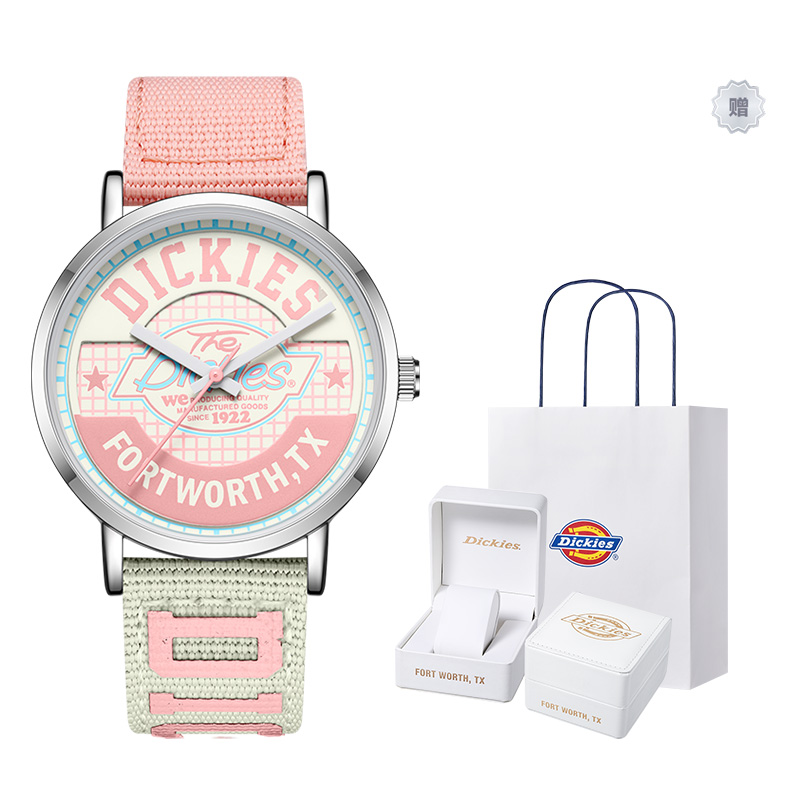 

Dickies Часы Wrist Watch Quartz Movement Nylon Strap Pink Watch Dial Women's Watch Classic Box, [Limited Glow Leather Case]CL-541V4-74SY