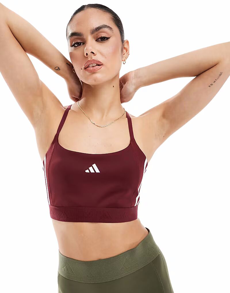 

Спортивный бюстгальтер Adidas Training Hyperglam с лёгкой поддержкой бордового цвета