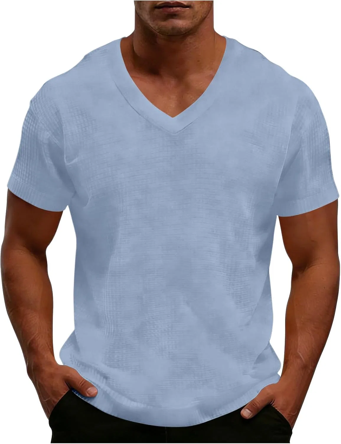 Футболка с V-образным вырезом, Polyester, Light Blue#01