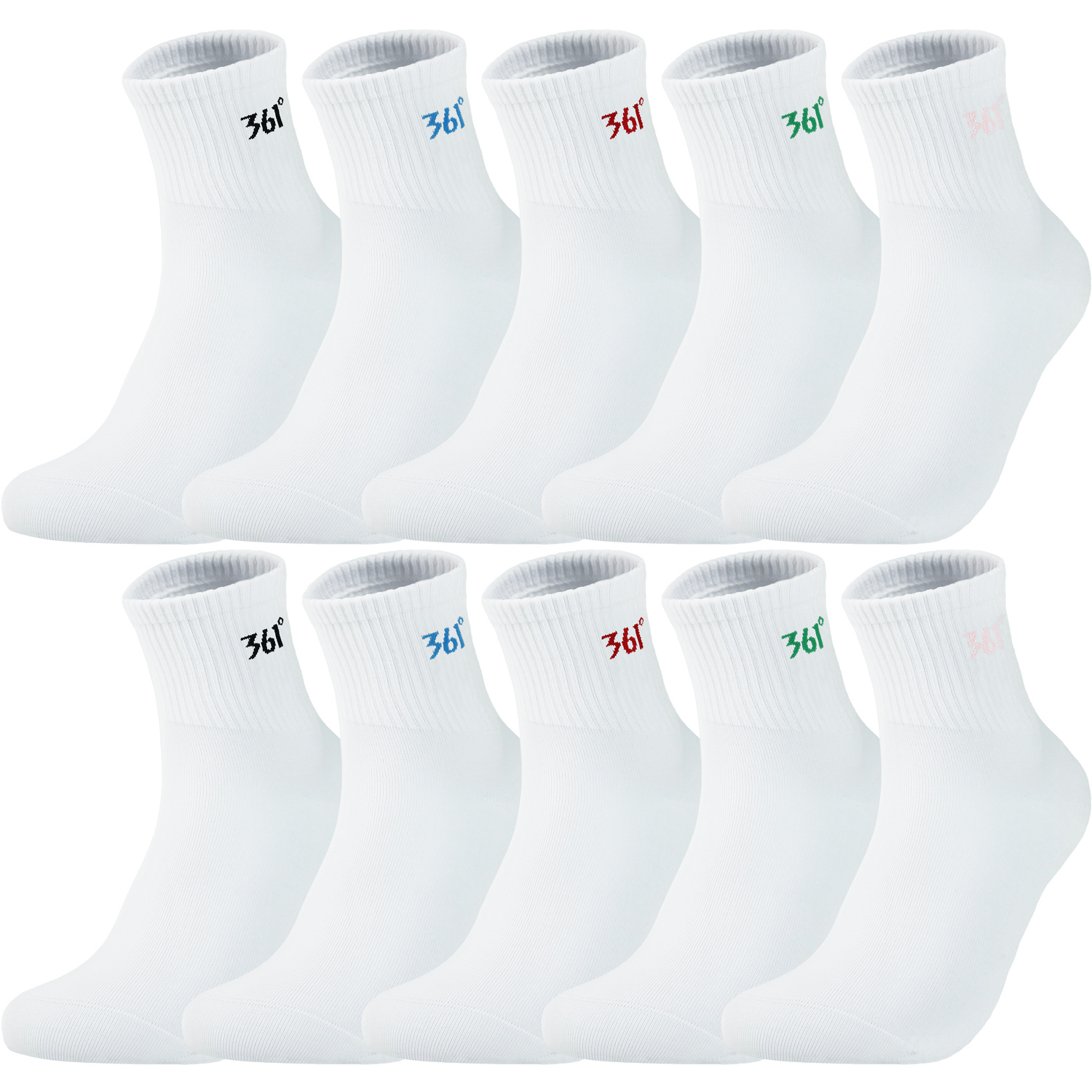 

Набор унисекс носков Crew 361°, 10 pack (белый черный+белый синий+белый красный+белый зеленый+белый розовый)