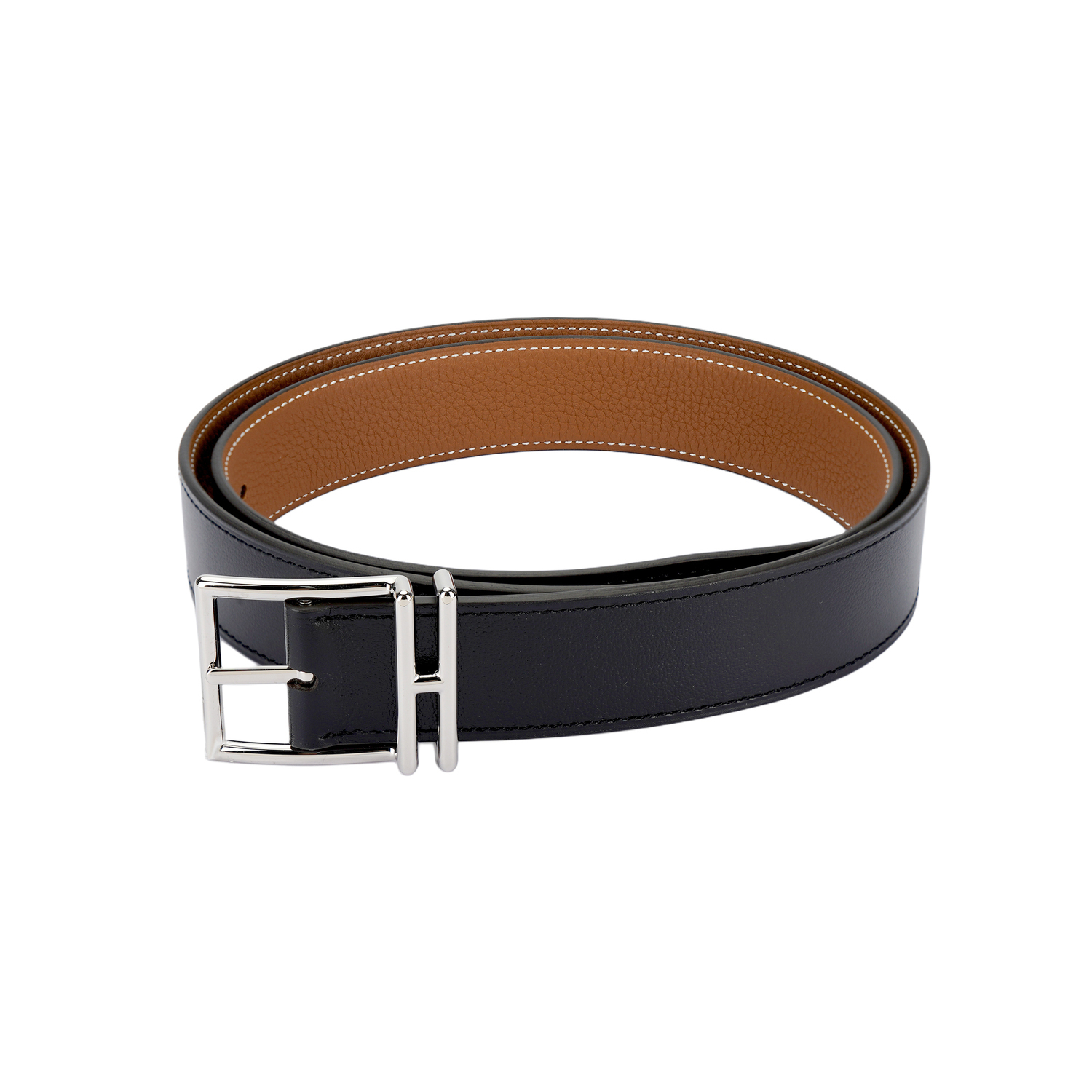 Ремень мужской Nathan Calfskin Leather/золотой ширина 3,2 см HERMES, черный/золотой — фото 3