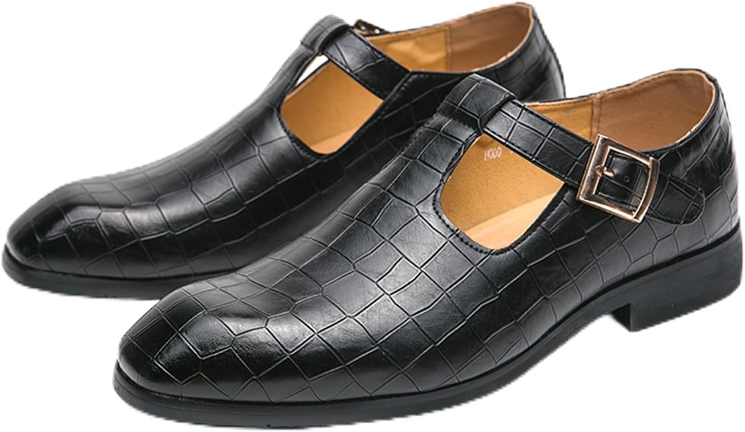 

Мужские кожаные лоферы Dacnakby с Т-ремешком, черные, с пряжкой, тиснением под крокодила, формальная обувь для мужчин