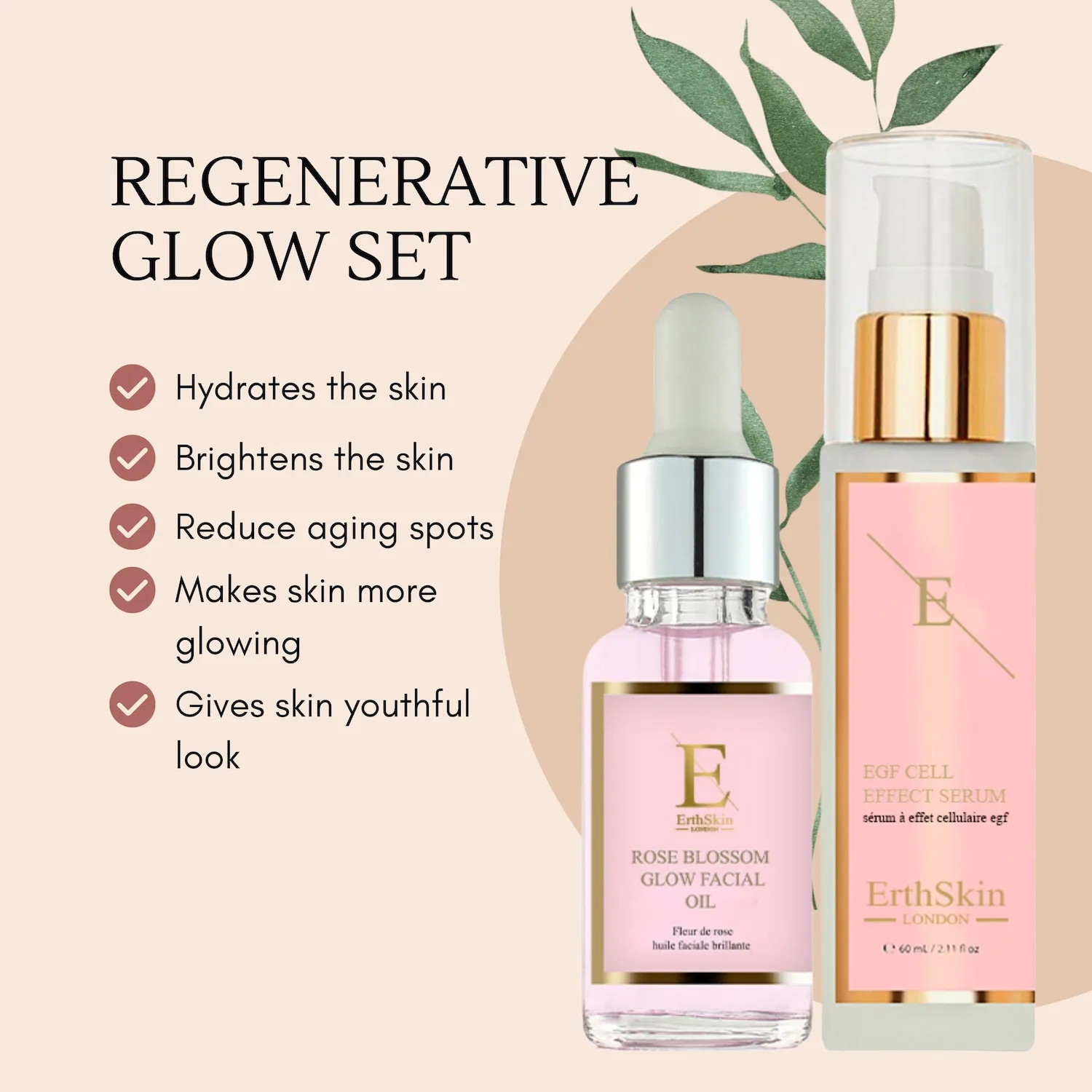 Набор ErthSkin London — Для ухода за лицом egf & rose radiance duo , 1 шт, 60 мл — фото 2