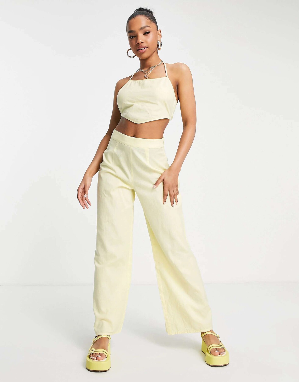 

Лимонные широкие брюки из смесового льна Miss Selfridge, Желтый, Лимонные широкие брюки из смесового льна Miss Selfridge