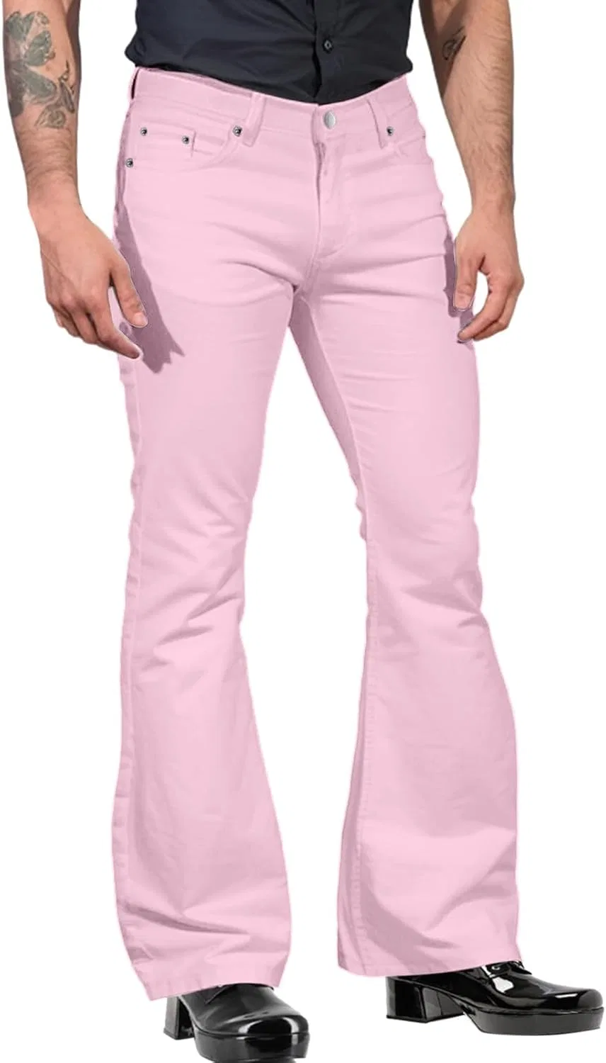 Джинсы клеш с карманами Men Bell Bottom Jean, Pink