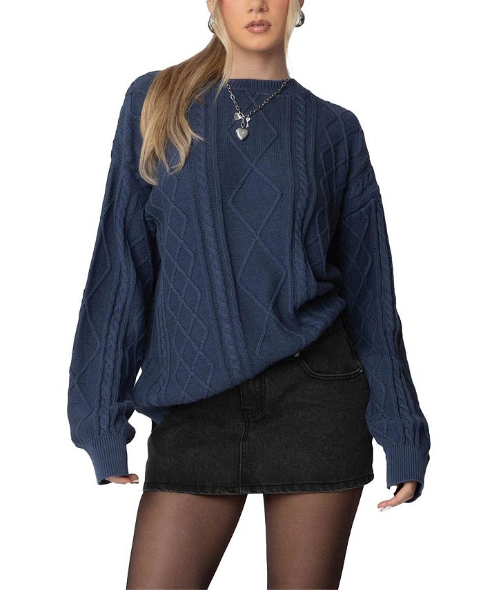 

Jessy Cable Knit Oversize-свитер Edikted, синий