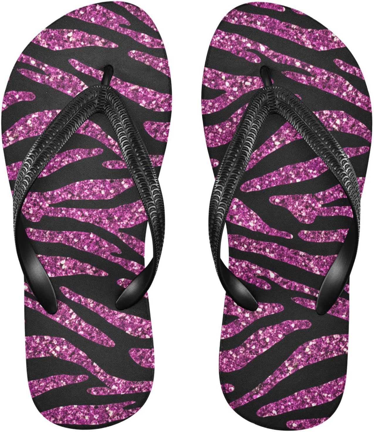 

Женские и мужские шлепанцы с фиолетовыми блестками и зебровыми полосками KFBE, черные, пляжные, летние, повседневные, для душа 20862020