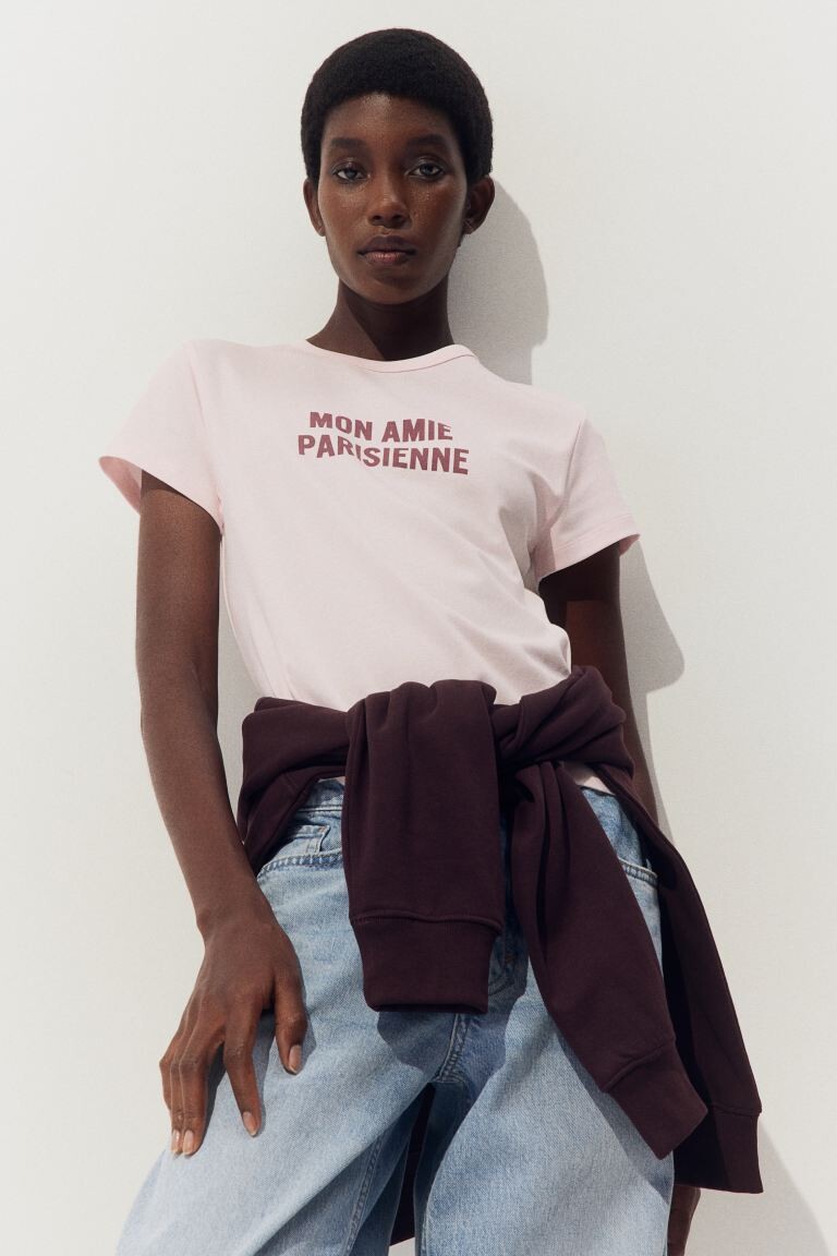 

Футболка, облегающая фигуру H&M, розовый