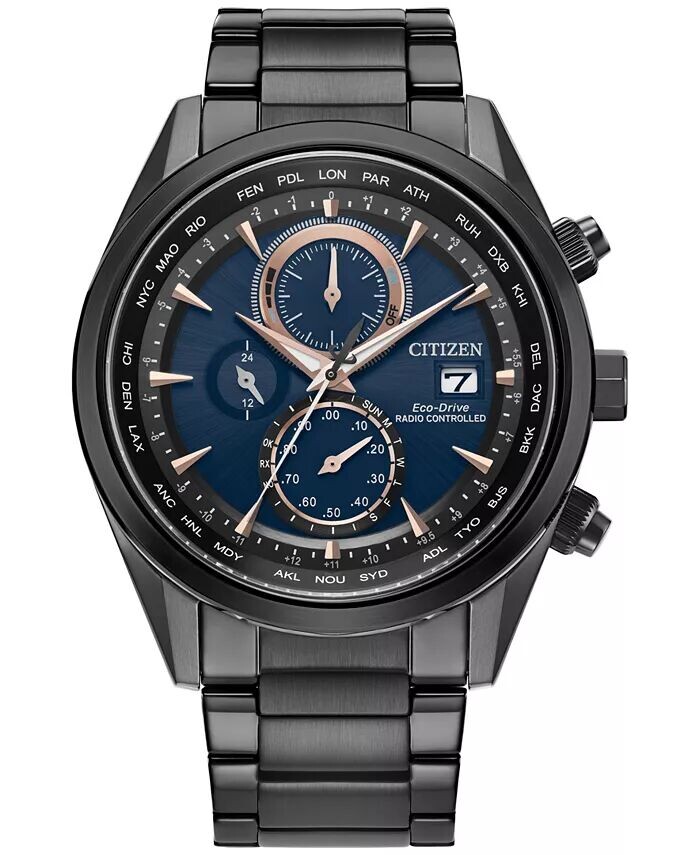 

Eco-Drive мужские роскошные спортивные часы с хронографом и радиоуправлением, черные часы-браслет из нержавеющей стали, 43 мм Citizen, черный