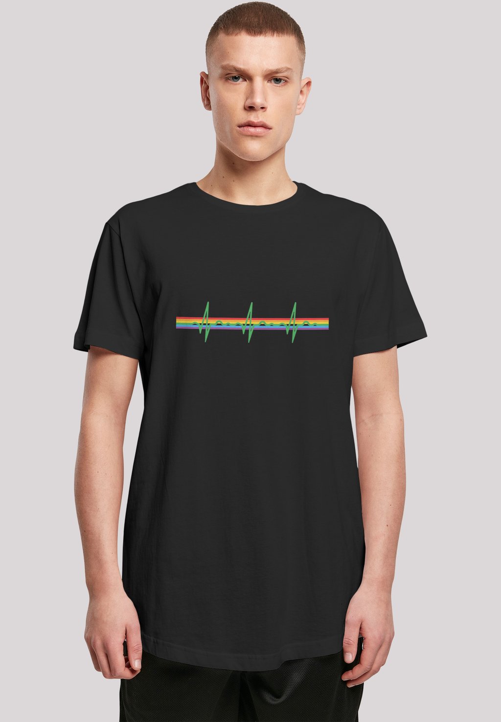 

Футболка с принтом LONG CUT FLOYD PRISM HEARTBEAT RAINBOW REGENBOGEN F4NT4STIC, черный
