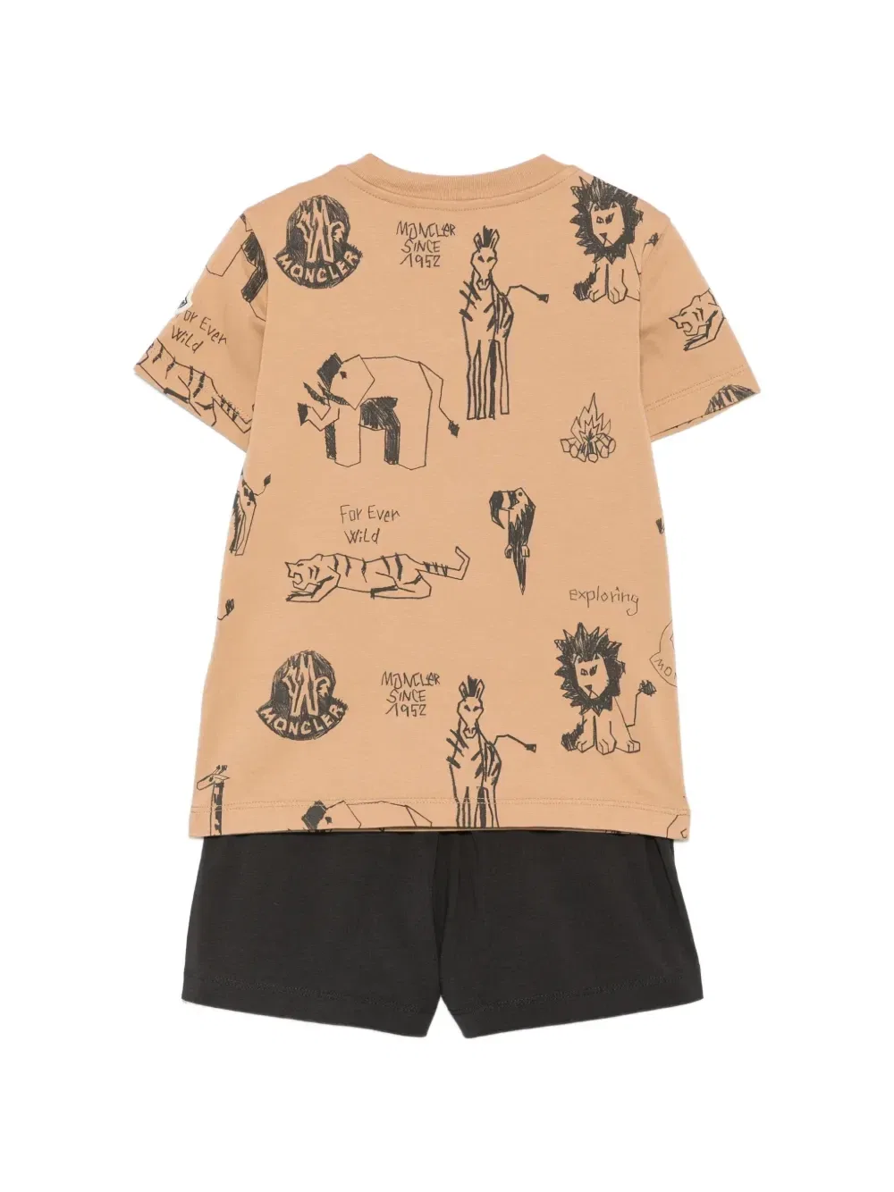 Короткий комплект с животным принтом Moncler Enfant, бежевый — фото 2