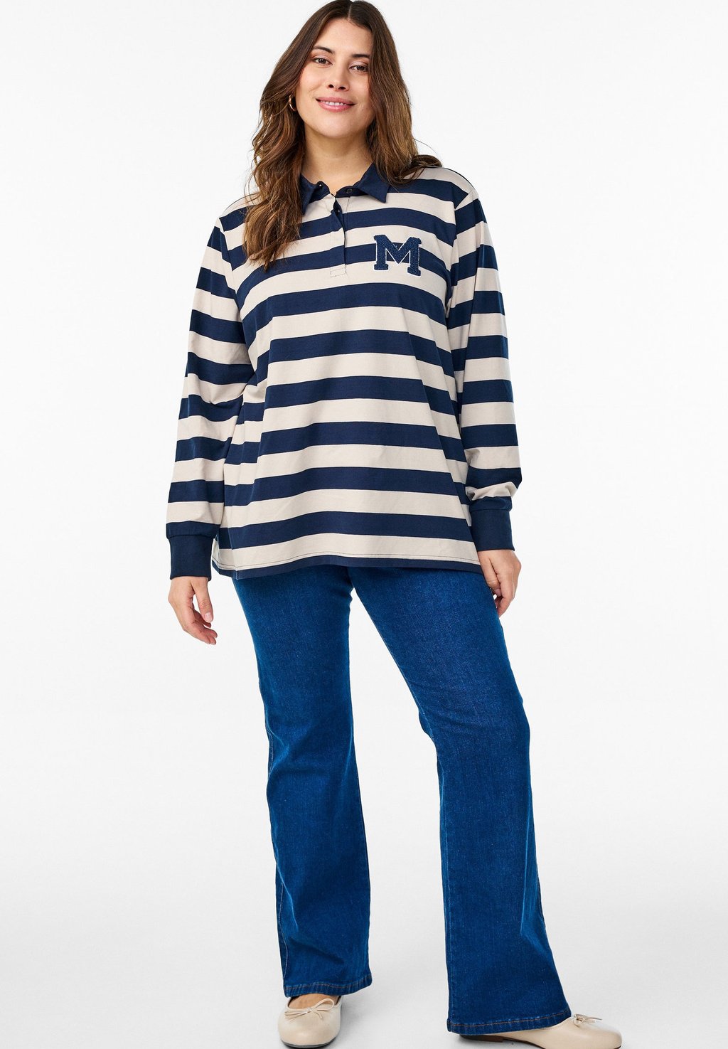

Топ с длинными рукавами MIT STREIFEN UND FROTTEEDETAILS - Polo shirt Zizzi, темно-синий