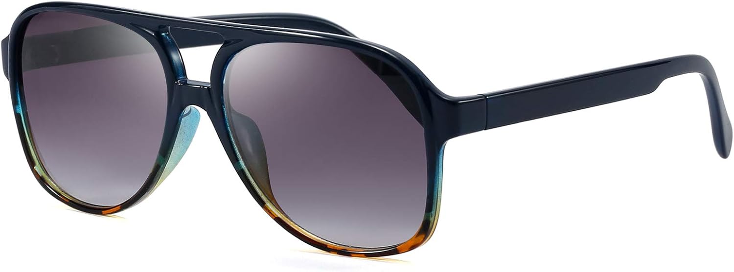 

Солнцезащитные очки Dollger Retro Aviator для женщин и мужчин, классический винтажный стиль, большая квадратная оправа, 70-е и 80-е годы, A8:top Blue and Bottom Leopard Print Gradient Gray
