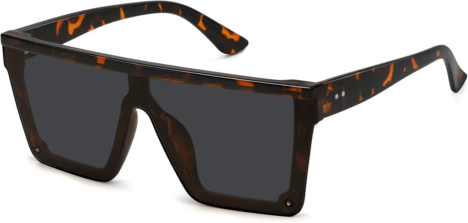 

Солнцезащитные очки STORYCOAST квадратной формы для женщин и мужчин, модные, с большой оправой, плоской верхней частью и зеркальными линзами, Leopard Grame-gray Lens