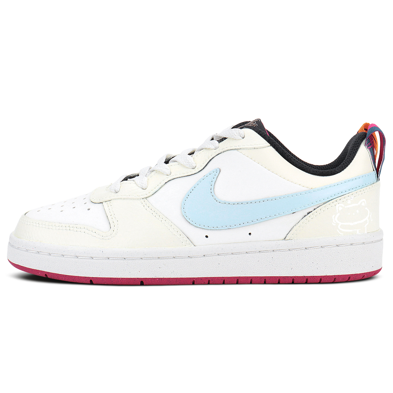 

Nike Court Borough с кожаной подкладкой, износостойкие низкие детские скейтбординг кроссовки White Blue для подростков