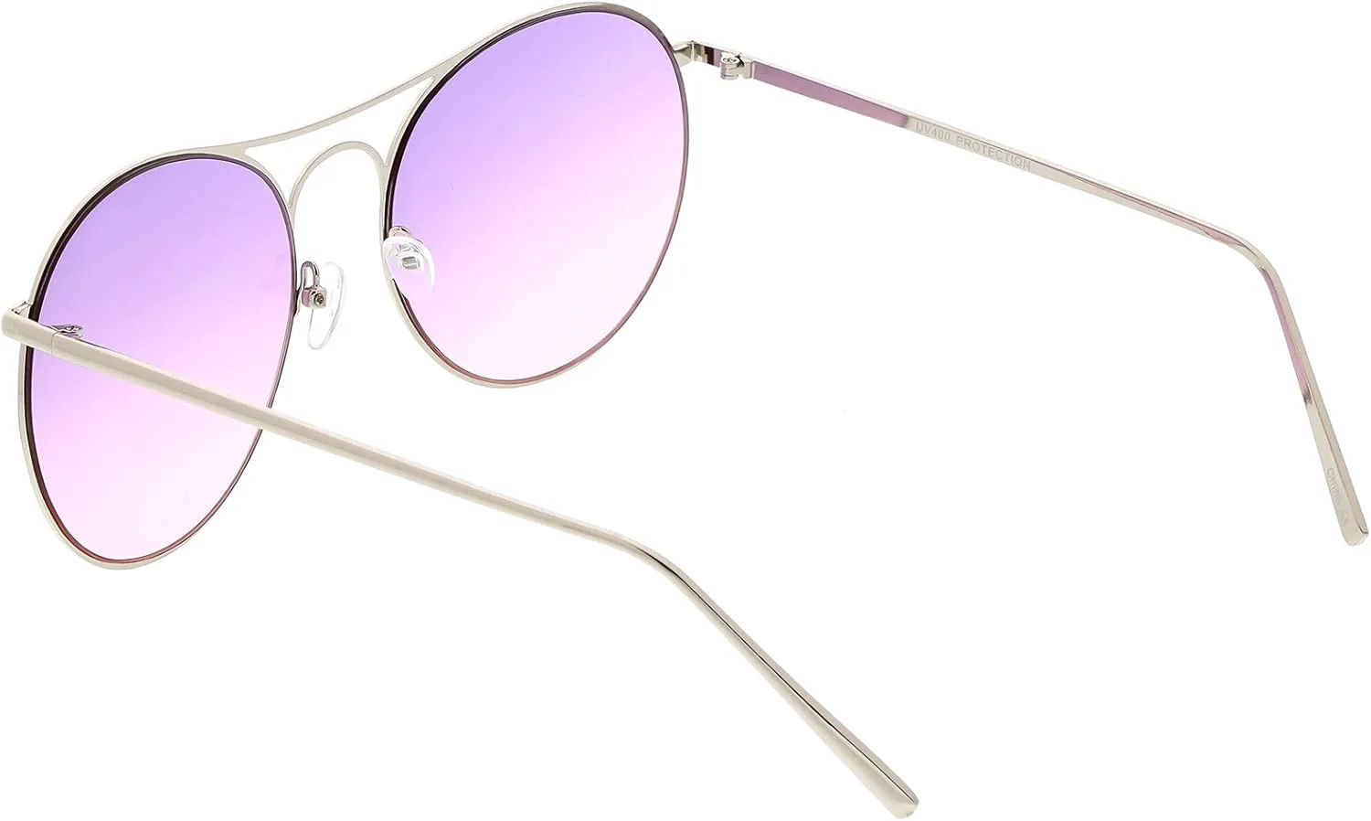 

zeroUV - Солнцезащитные очки-авиаторы с увеличенным металлическим двойным носовым мостиком, круглыми градиентными плоскими линзами, 65 мм, Silver / Purple Pink