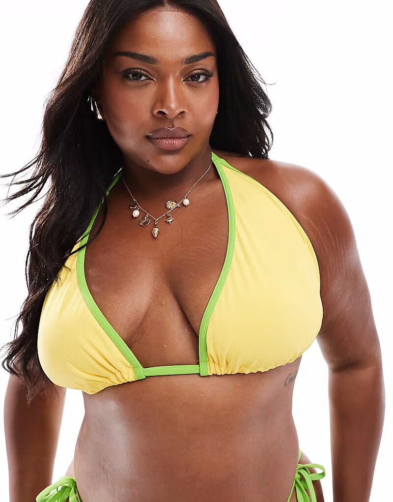 

Бикини-топ Curve Dani с высокими треугольными чашечками желтого и зеленого цветов Asos Curve