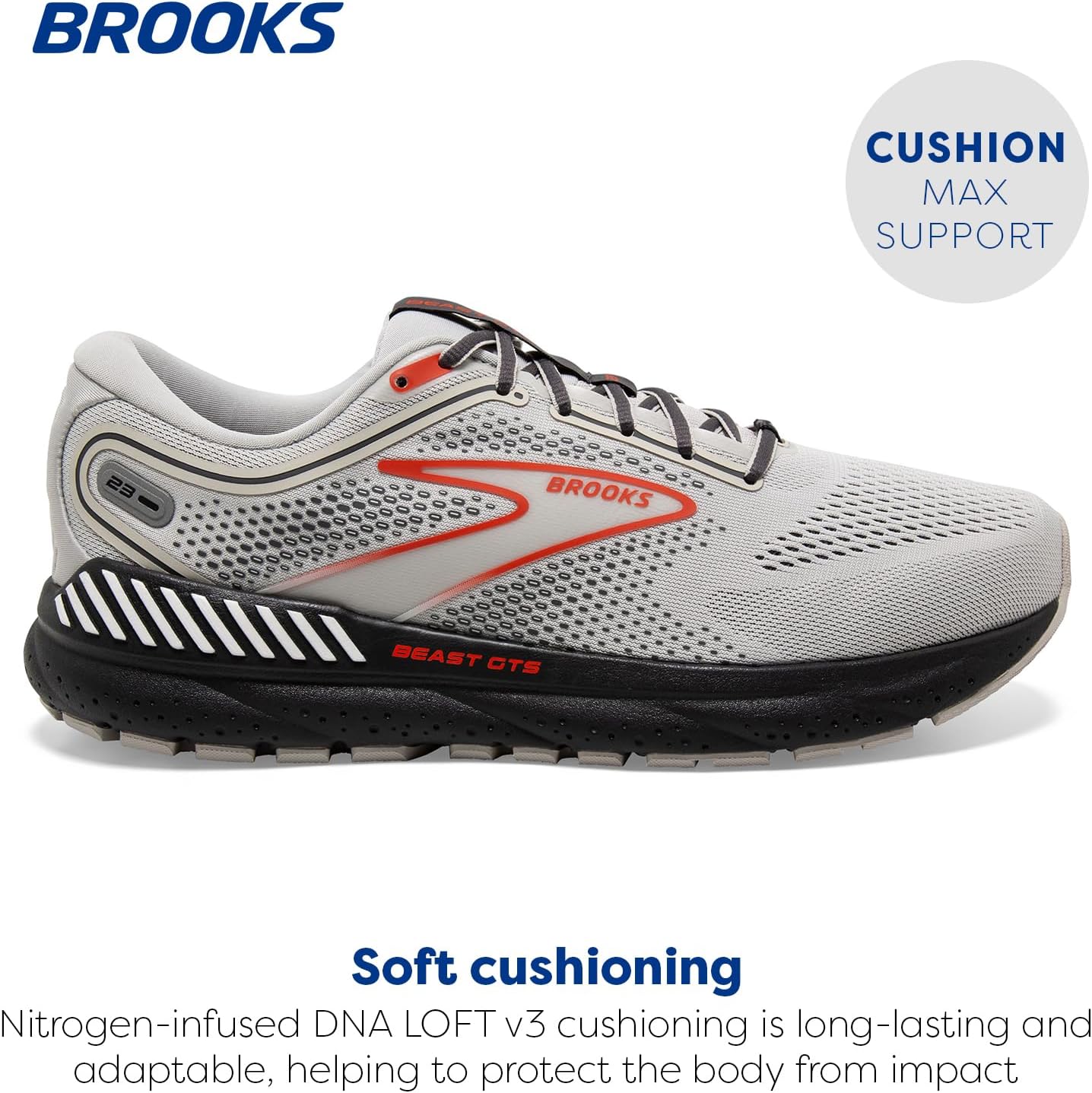 Мужские беговые кроссовки Brooks Beast GTS 23 с поддерживающей подошвой, серый/алый — фото 2