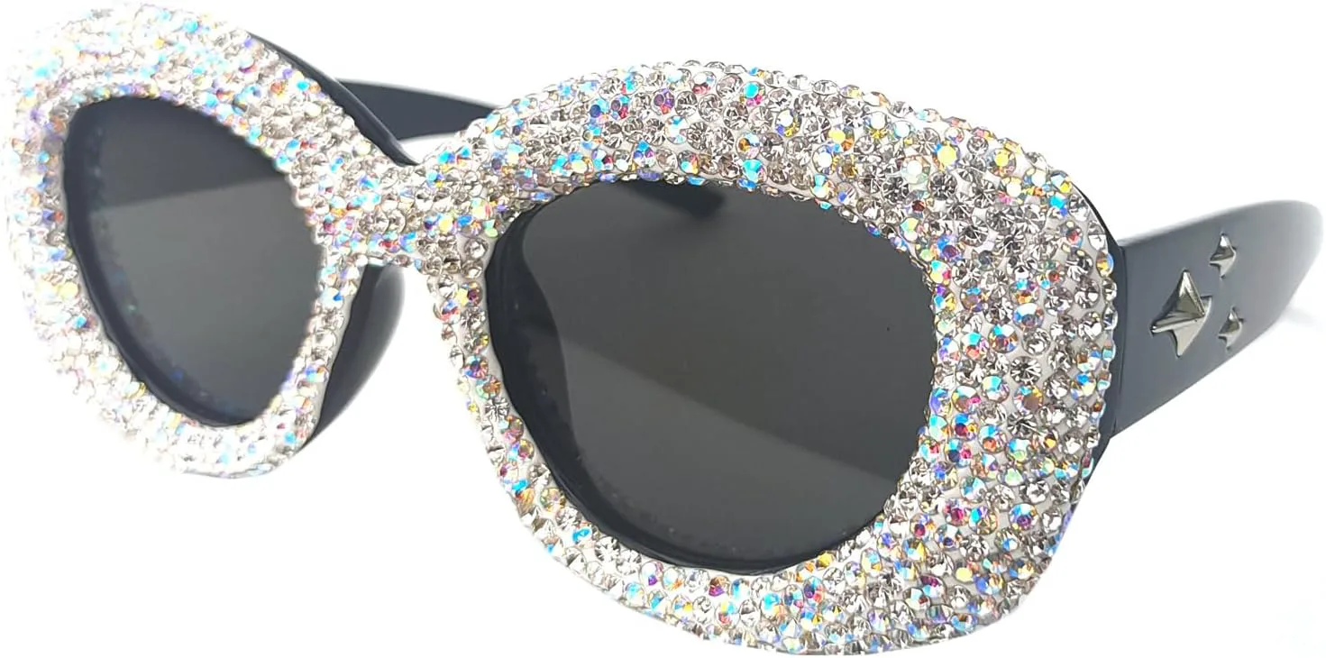 

Солнцезащитные очки Willochra в крупной квадратной оправе с блестящими стразами и кристаллами для вечеринок, ретро-стиль, толстая оправа, 2pcs-white&brown