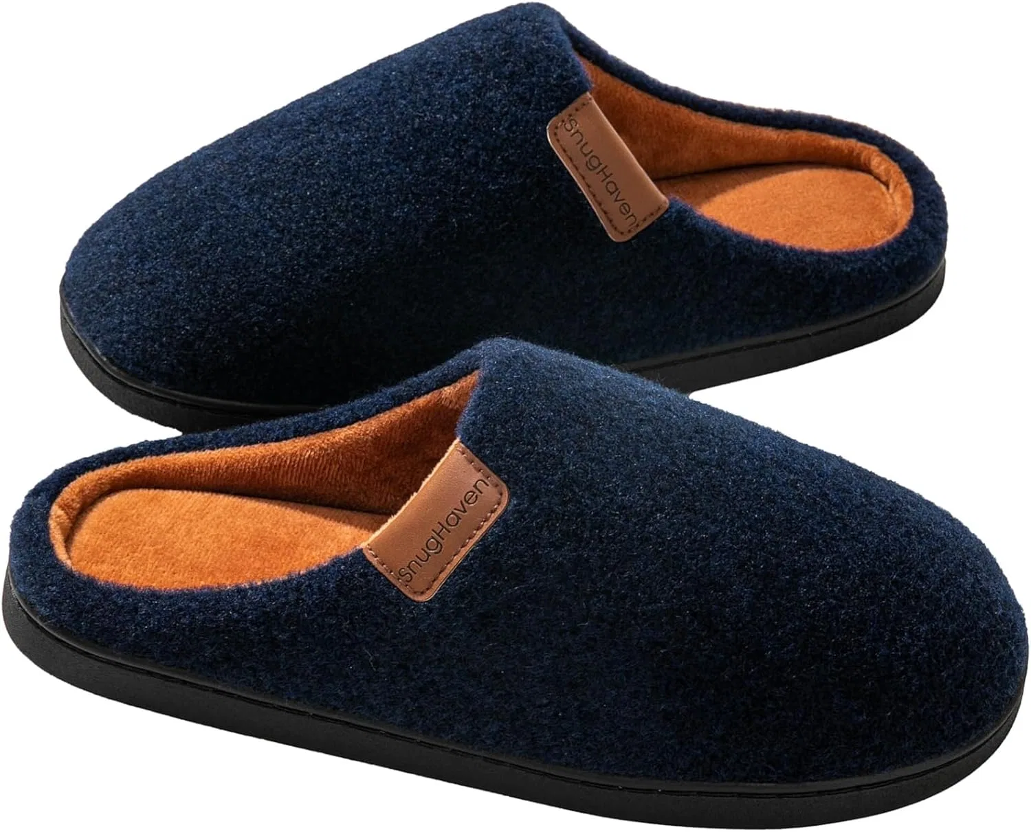 Тапочки с пеной с эффектом памяти мужские, Navy+brown SnugHaven