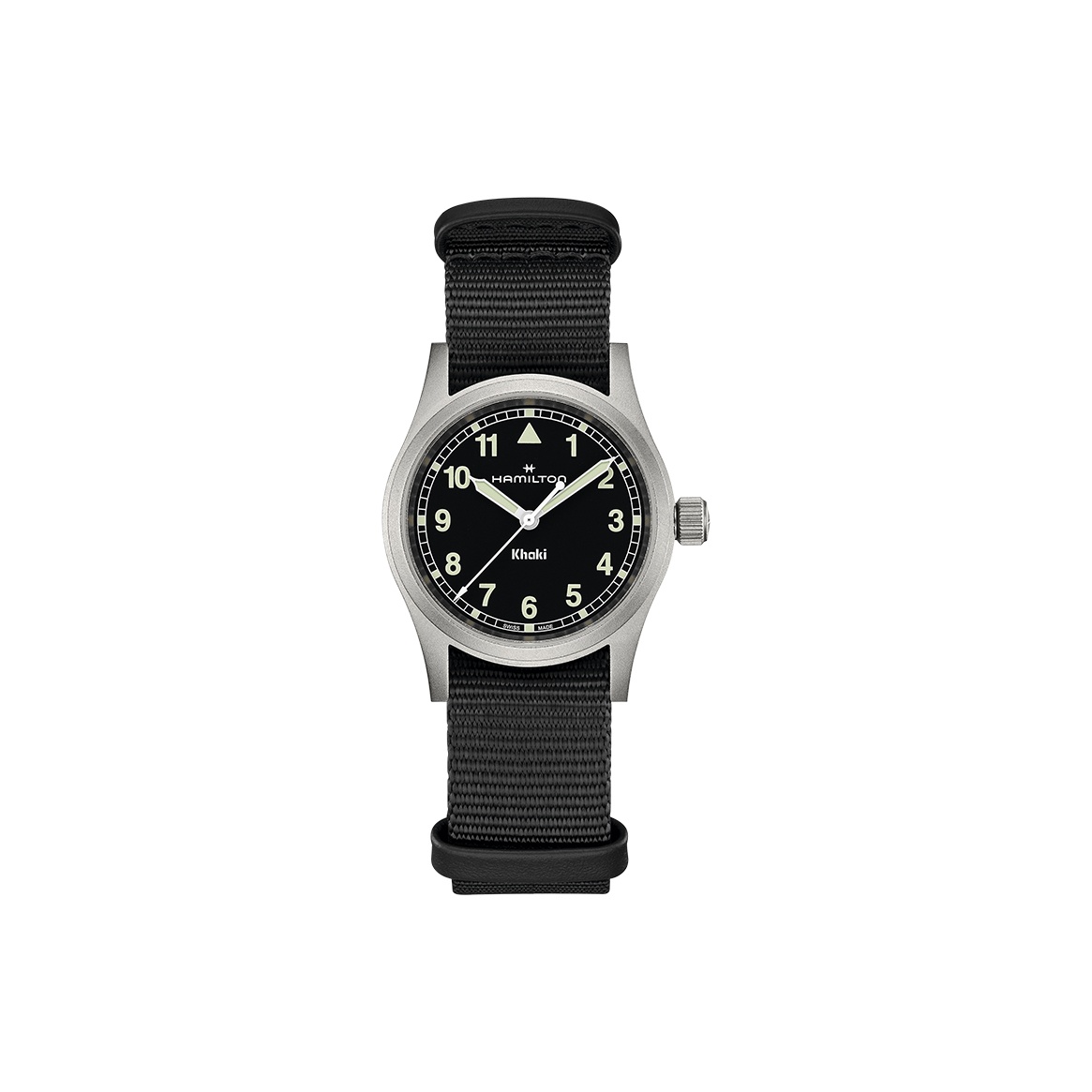 

Hamilton Часы Khaki Field Series Quartz Movement Unisex Watch 38mm Black Dial Stainless Steel Case Canvas Fabric NATO Strap, Black
